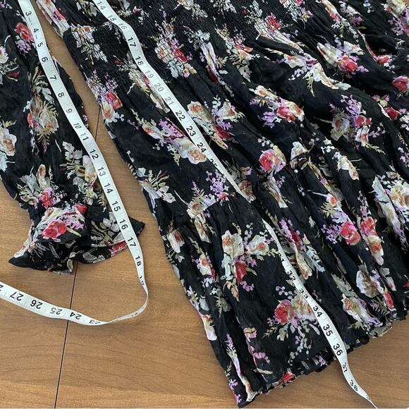 Rebecca Taylor | Women’s Black Floral Smock Dress Silk Ruffles Mock-Neck Flowy M - Picture 12 of 13